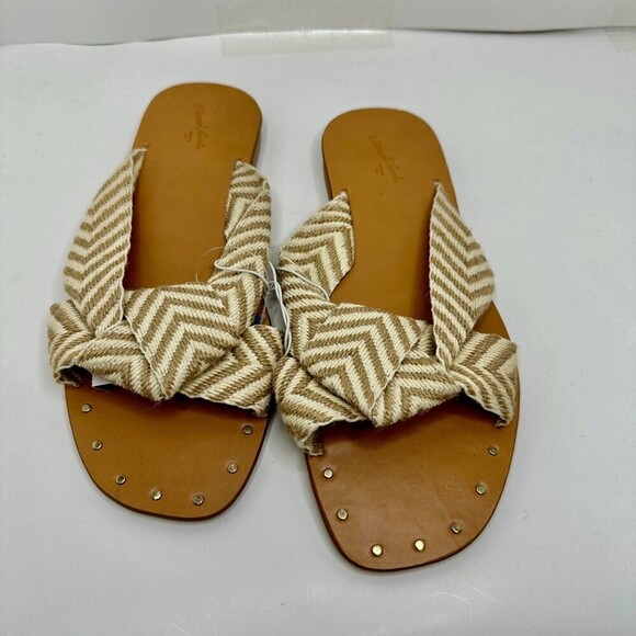 Universal Thread‎ Louise Chevron Print Womens Knotted Slides Sandals Tan size 8 - Picture 1 of 10